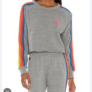 Aviator Nation Bolt Cropped Classic Sweatshirt in Heather Grey size XL